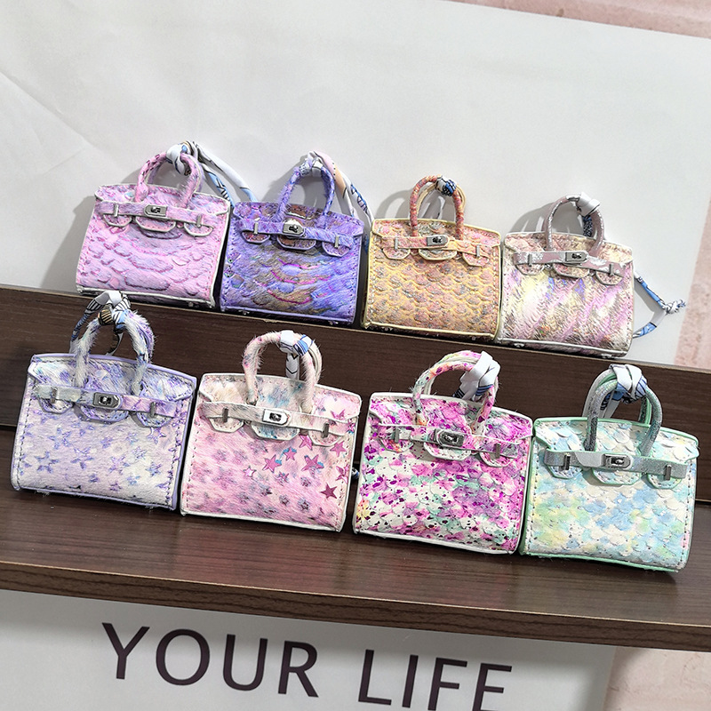 Genuine Leather Horse Hair Platinum Mini Bag Pendant Pendant Leopard Print Cute Bag Hanging Headset Lipstick Car Key Bag