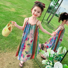 Women's Summer Vacation Style Beach Dress 2024 New Fashion Personality Girl Floral Strappy Beach Dress