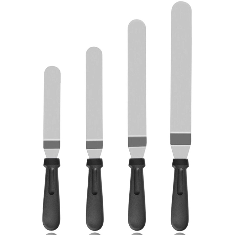 亚马逊6寸8寸10寸12寸塑料手柄不锈钢抹刀 刮刀直吻刀奶油抹刀