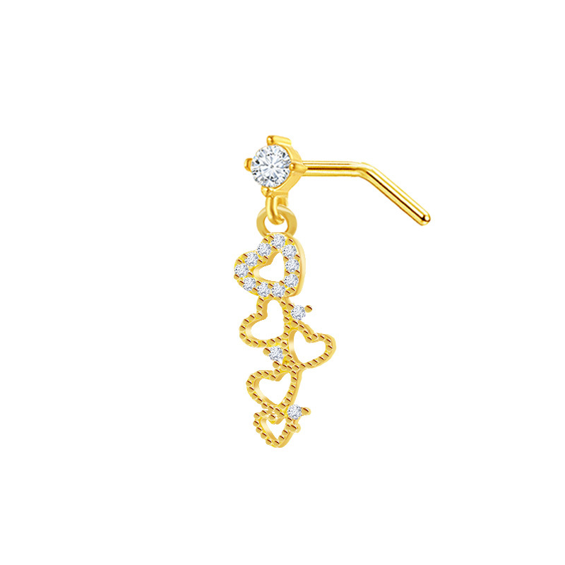 Fabbrica di gioielli per piercing al naso con perno a L a forma di cuore in zircone europeo e americano transfrontaliero Gatte_voghion.com