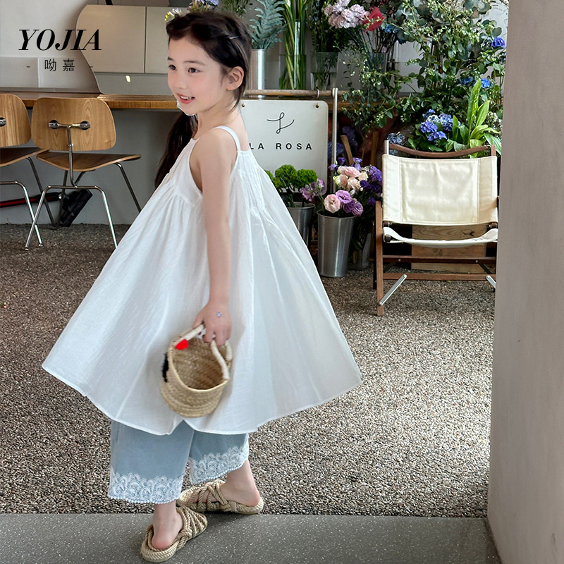 Yojia Girls Dress Summer 2024 New Fashionable Girls Princess Dress Summer Children's Suspender Skirt