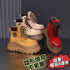 秋季复古真皮马丁靴女英伦风2025新款爆款厚底增高大黄靴工装靴子