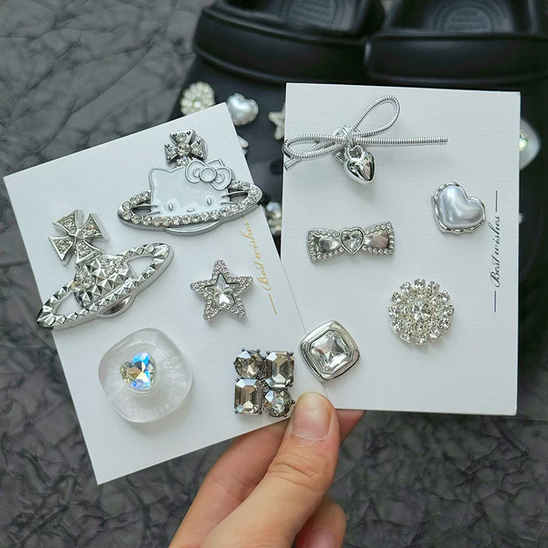 Ретро серебряное полное Diamond серия DIY звезда земля отверстие туфли акриловые туфли цветок пряжка обуви крест сверху