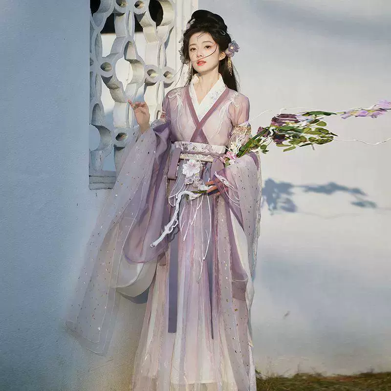 Оригинальная ханьфу [Liuguang Wanying] с тяжёлой вышивкой, китайская ханьфу с перекрёстным воротом, широкие рукава, волшебный/фэйри стиль, улучшенная весенне-летняя модель