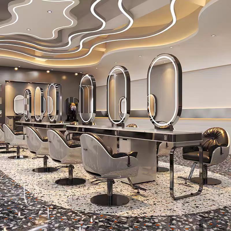 Barbería espejo salón de belleza especial lámpara espejo red salón de belleza rojo permeado cortador de cabello cabinet integrado tablero de espejo único y doble cara