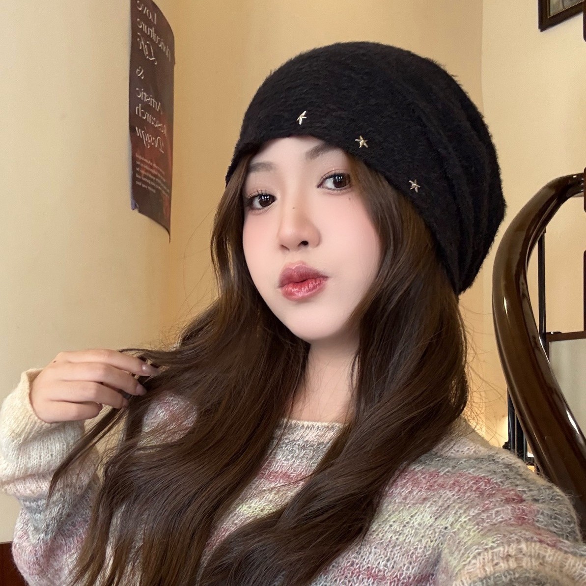 Autumn Winter Knitted Plush Hat For Men And Women, Warm Star Headwrap, Face Slimming Cold Hat, Ear Protection Slouchy_voghion.com