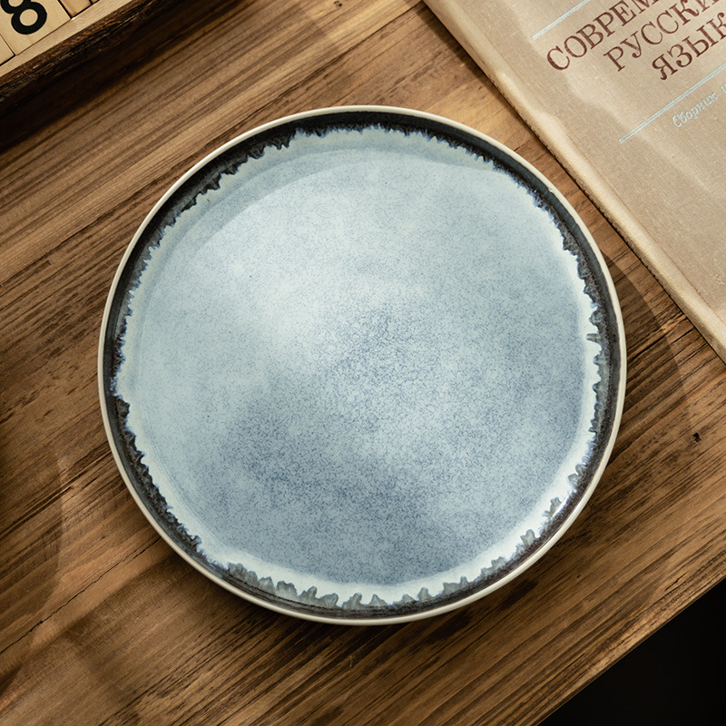 Gradiente horno plato de cerámica platos de cubierta retro platos de platos redondos platos de carne platos al por mayor platos de platos