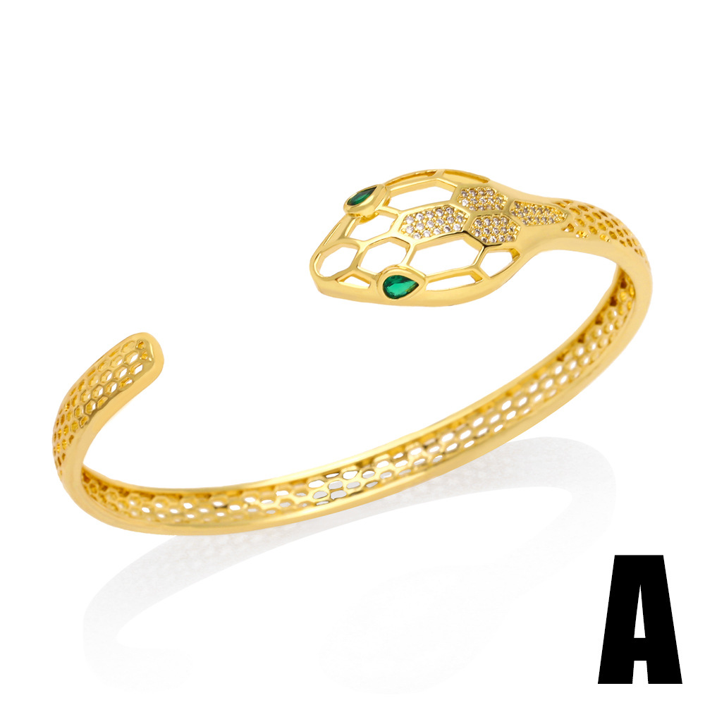 Retro Geometric Animal Copper Bangle Plating Zircon Copper Bracelets