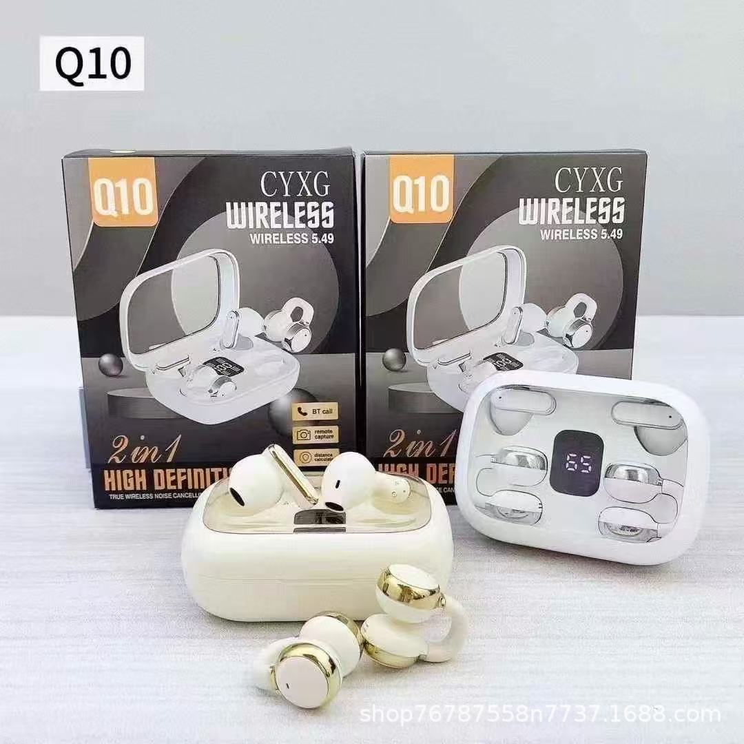 Cross-border tiktok hot new Q10 twin earphones transparent shell ear…