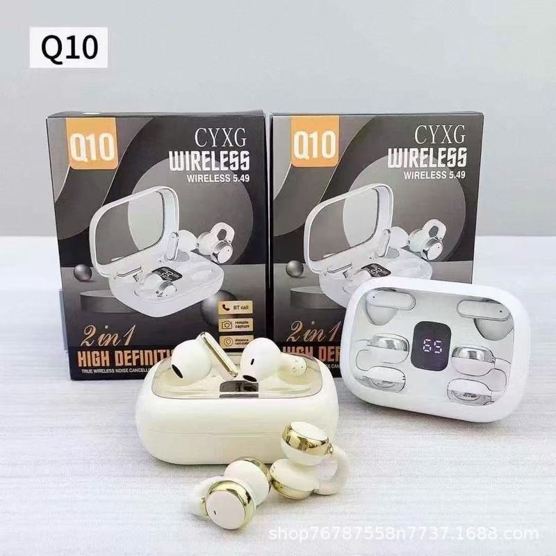 Cross-Border Tiktok Trending New Q10 Twin Earphones Transparent Case Ear Clip Semi-In-Ear True Wireless Short Cross-Border Tiktok Trending New Q10 Twin Earphones Transparent Case Ear Clip Semi-In-Ear True Wireless Short