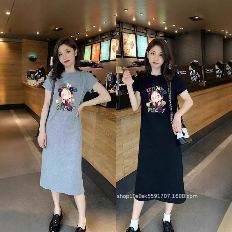 Gray T-Shirt Dress for Women 2026 New Style Mid-Length Korean Style Loose Large Size Short-Sleeved Long Dress Fashionable Age-Reducing Dress Gray T-Shirt Dress for Women 2026 New Style Mid-Length Korean Style Loose Large Size Short-Sleeved Long Dress Fashionable Age-Reducing Dress