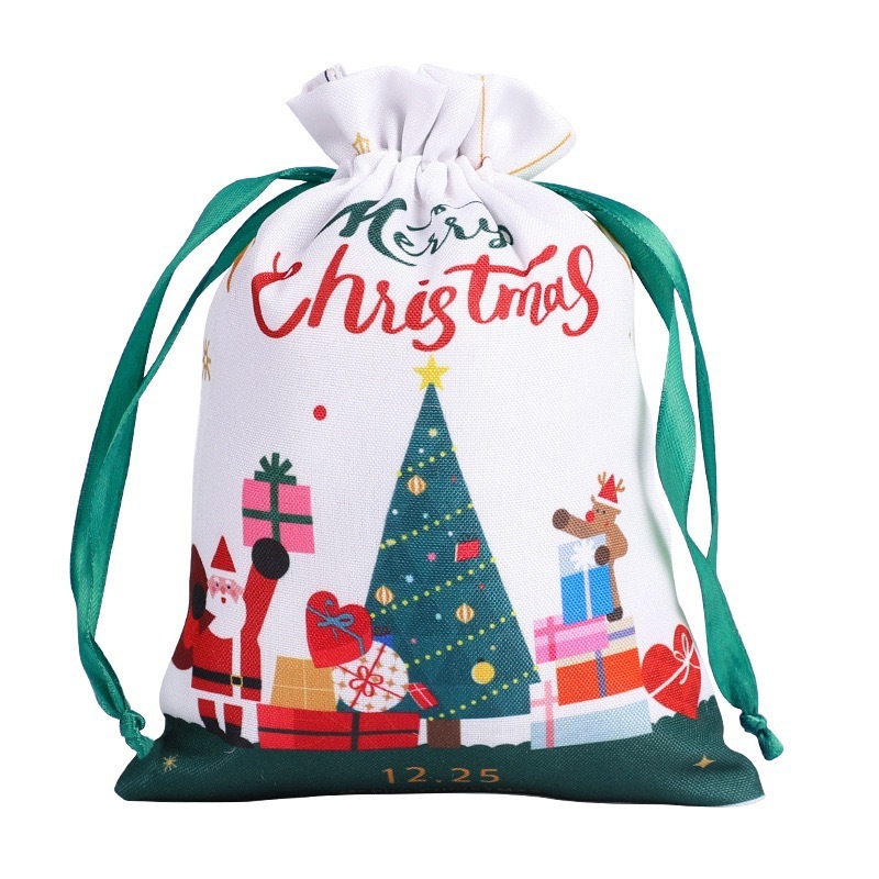 クロスボーダー新しいクリスマスポリエステルデジタルプリント巾着ポケットクリスマスキャンディギフト包装収納装飾バッグ|undefined