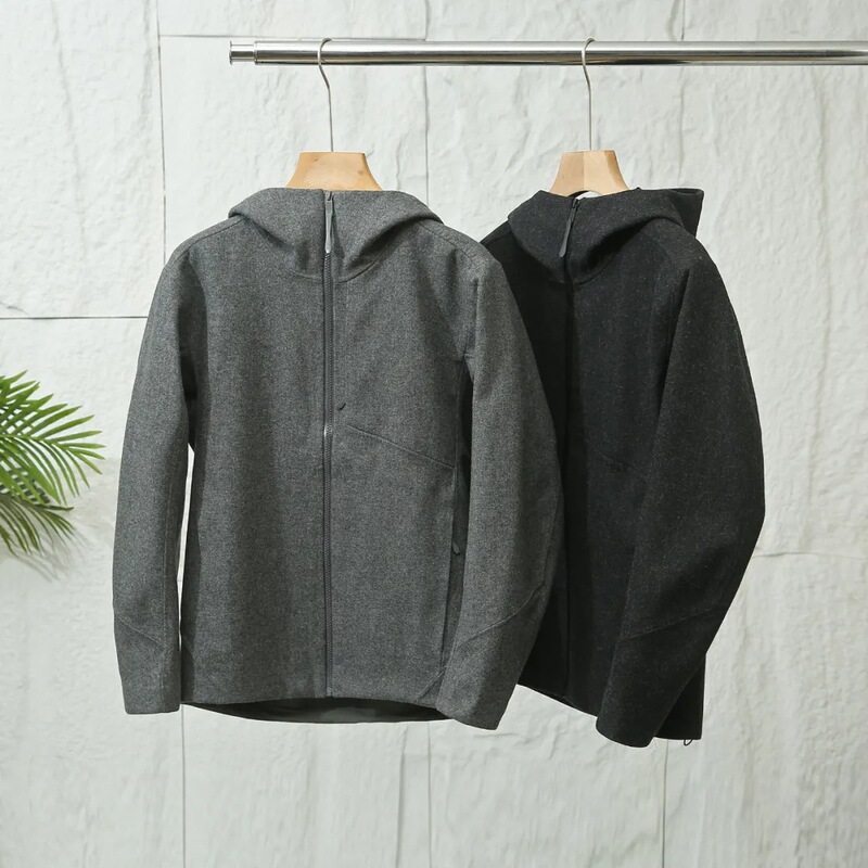 Affordable Men's Spring Wool Softshell Outdoor Breathable Hooded Loose Fleece-Lined Warm Woolen Jacket