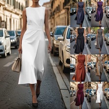 2025新款外贸跨境独立站亚马逊夏季无袖圆领时尚休闲长款连衣裙女