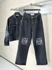 High Version Autumn and Winter New Loe Same Style High Waist Cut Out Patch Logo Jeans