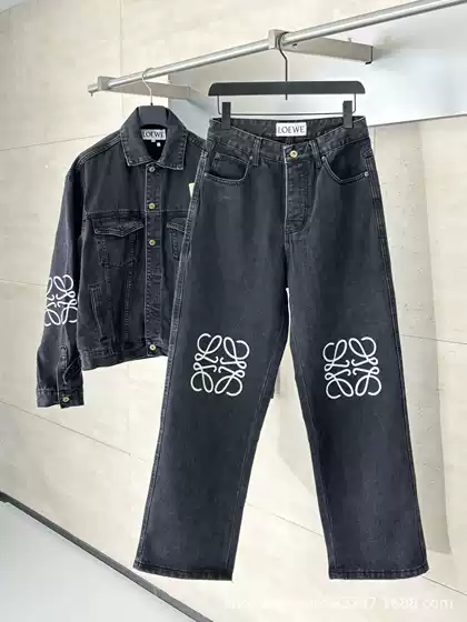 High Version Autumn and Winter New Loe Same Style High Waist Cut Out Patch Logo Jeans