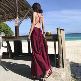 大西北宁夏新疆异域风情旅拍穿搭红裙埃及泰国沙漠超仙度假连衣裙