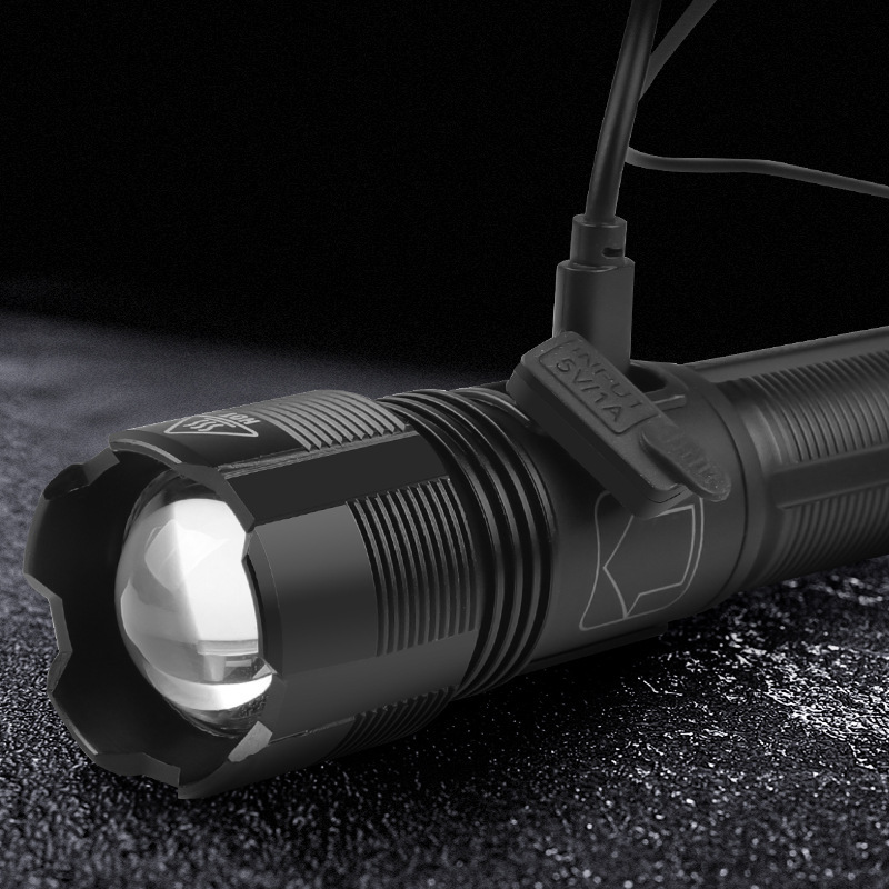 (2개) 국경 간 P50 손전등 USB 충전식 야외 줌 장거리 알루미늄 합금 LED 손전등 측면 조명