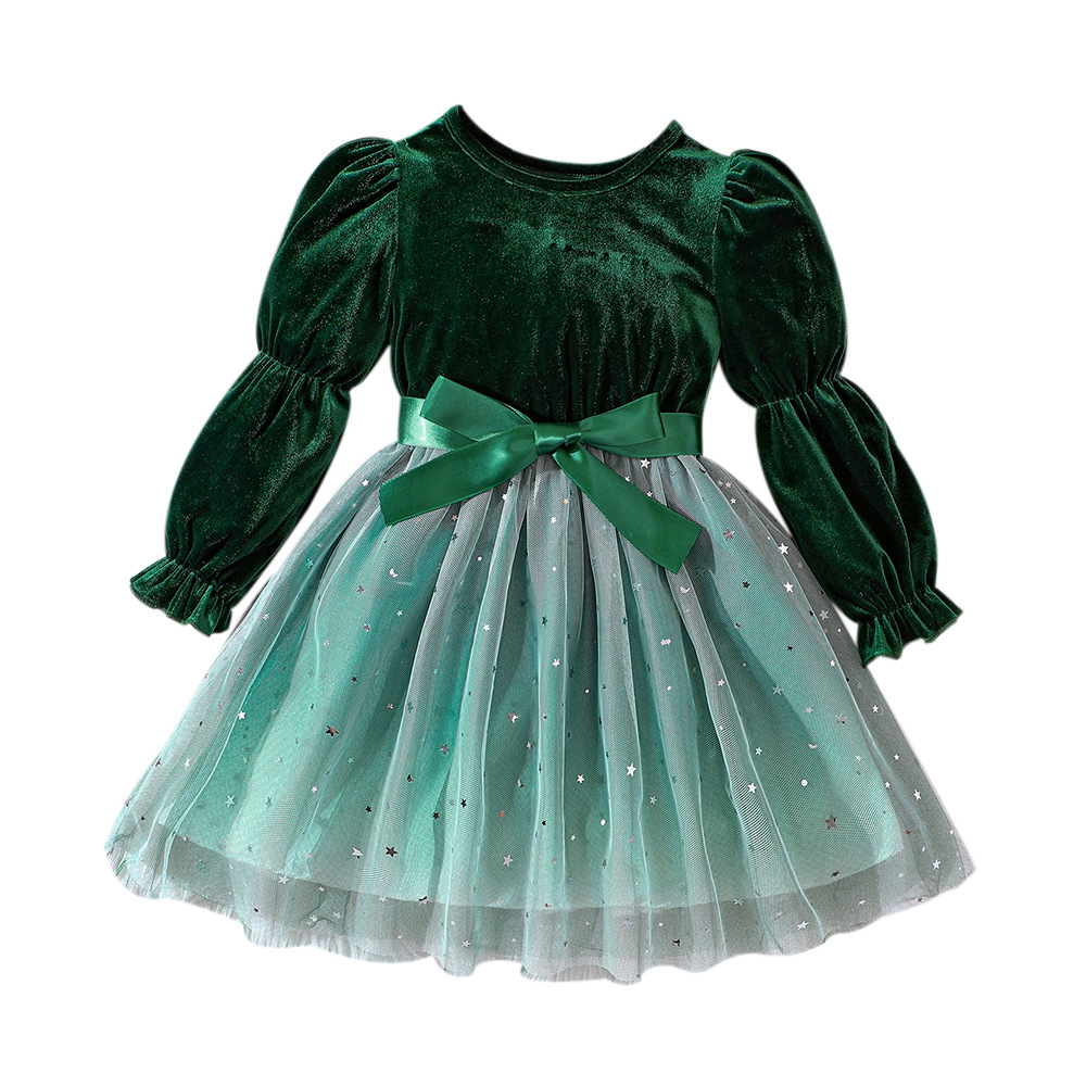 EW – vêtements pour enfants, nouveau produit pour filles, robe de princesse en maille dégradée de velours, automne et hiver, Q1403-C_voghion.com