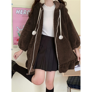 O 89819 Rabbit ear fleece hoodie �ö����q�l�W������
