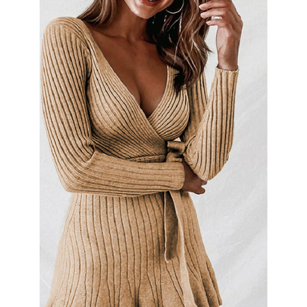 Solid Color V-Neck Long-Sleeved Sweater NSGYX84277