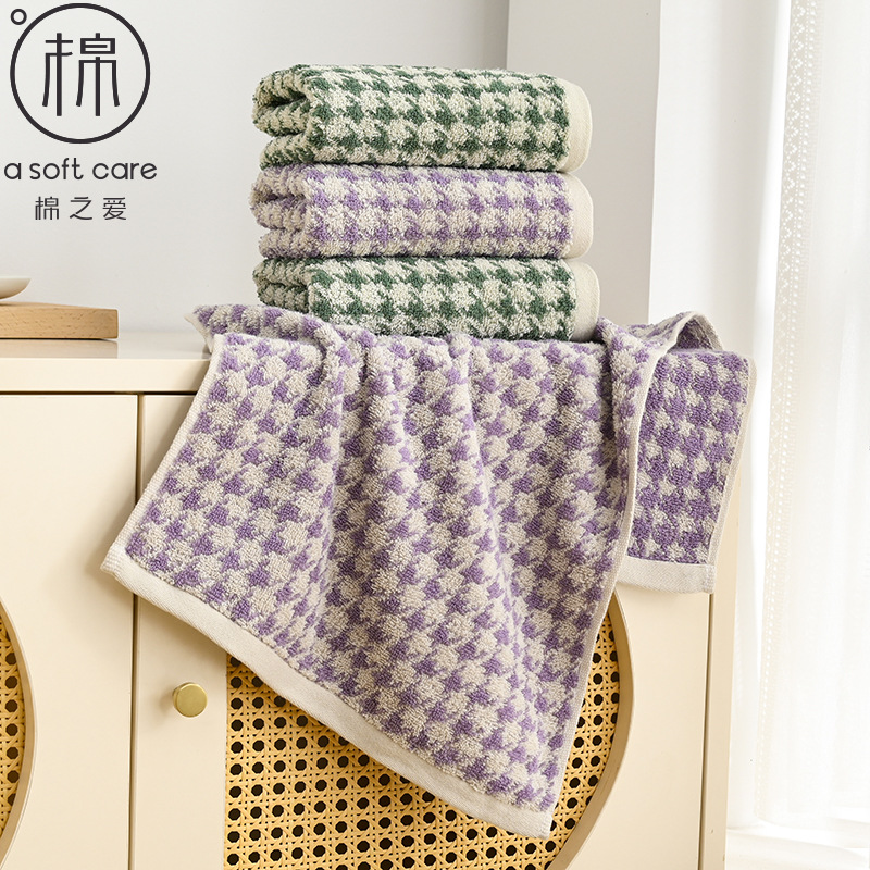 Houndstooth 면 성인용 타월 34 * 72CM90G 자카드 페이스 타월 부드럽고 편안한 흡수 타월