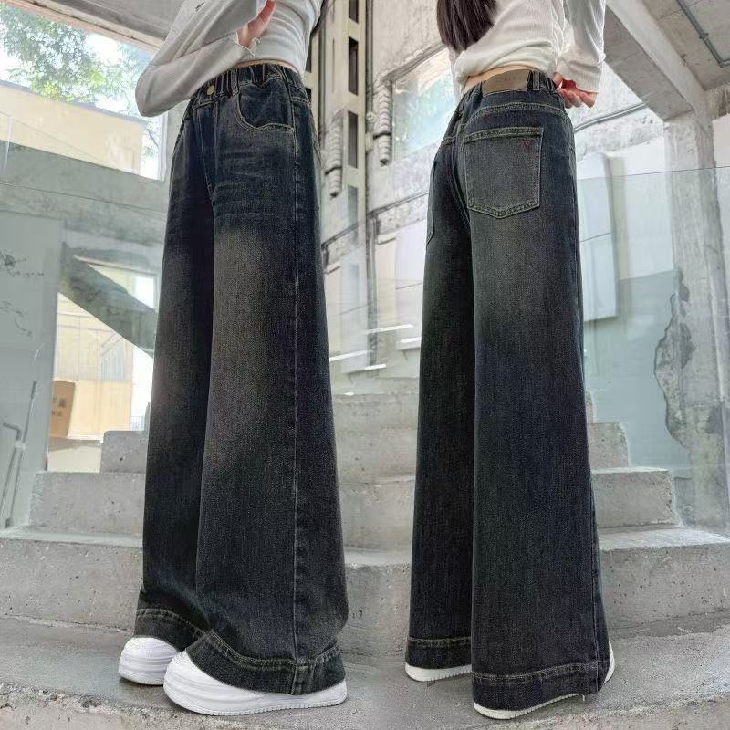 女童牛仔裤春秋装2025新款女大童洋气时髦阔腿裤儿童秋季直筒长裤|undefined