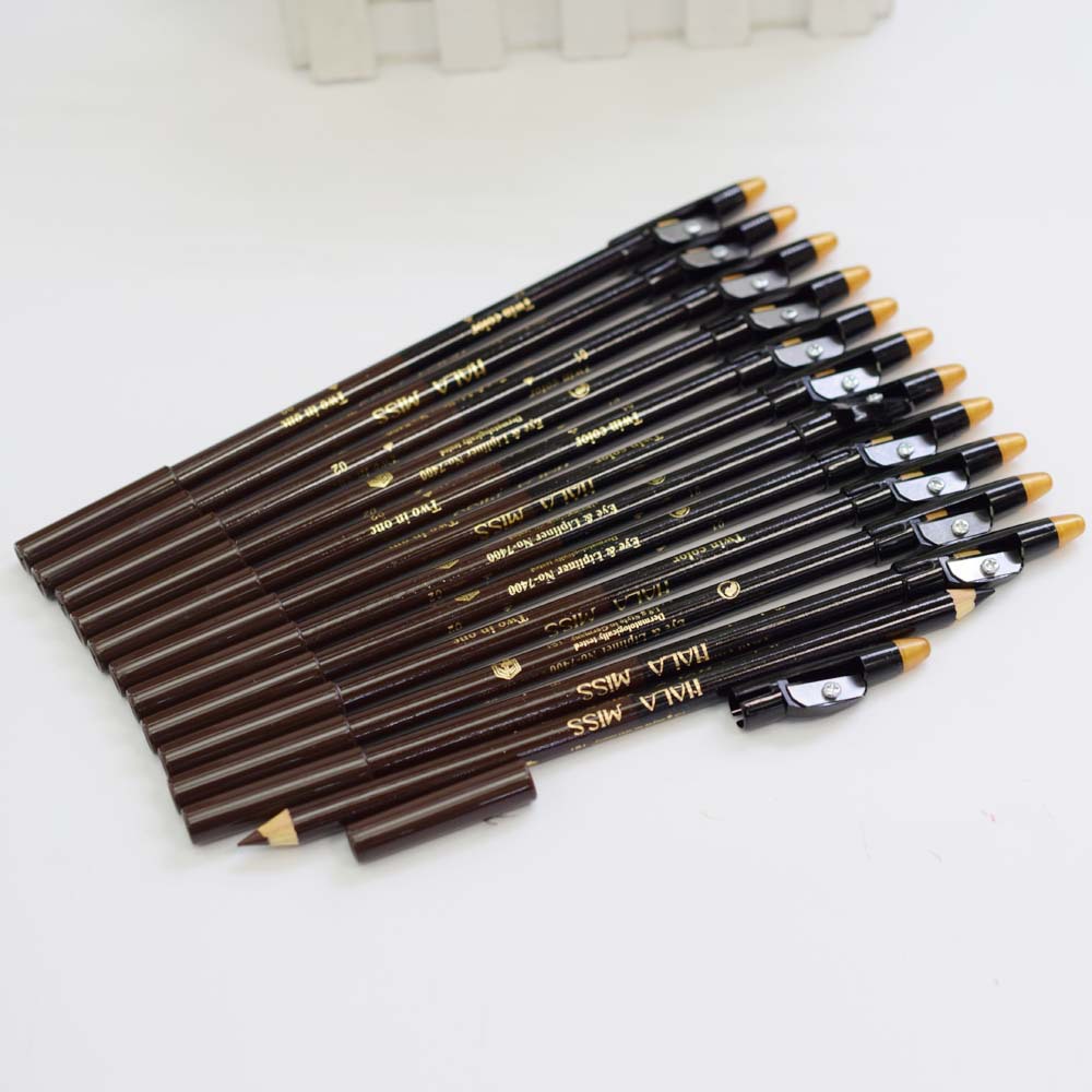 P740102双头黑色加咖色木杆带卷笔刀眉笔 化妆笔makeup pencil