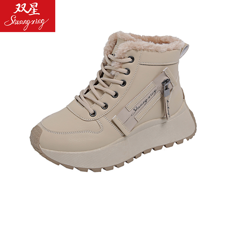 28080 Thick-Soled Cotton Women's Sneakers Winter Fleece-Lined Warm Non-Slip Casual Dad High-Top Shoes_voghion.com