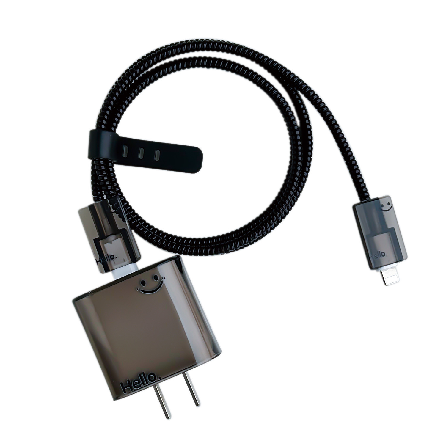 Aplicable a Apple Charger Cover 20w Carga rápida cabeza de carga de cable de datos picador de cable negro LUKY sonriente cara