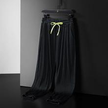 夏季冰丝垂感薄款九分大码休闲裤男宽松百搭潮流束脚运动长裤男潮