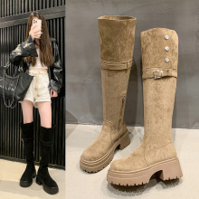 美拉德两穿翻折厚底长筒靴子女2025年秋冬季新款粗跟过膝骑士靴
