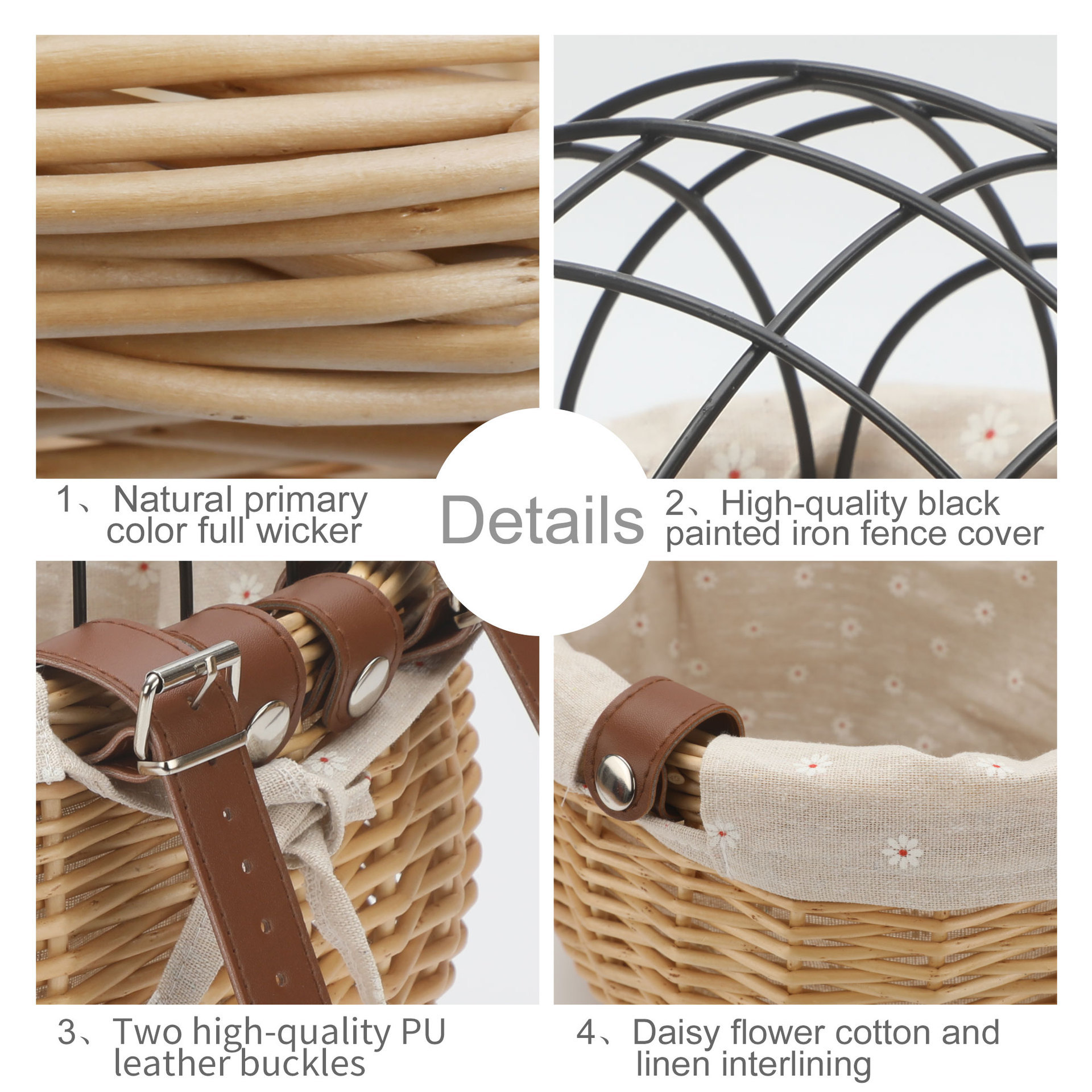 Cesta de mimbre personalizada con tapa cesta para mascotas cesta delantera para bicicletas tejida a mano de ratán desmontable para gatos y perros para mascotas