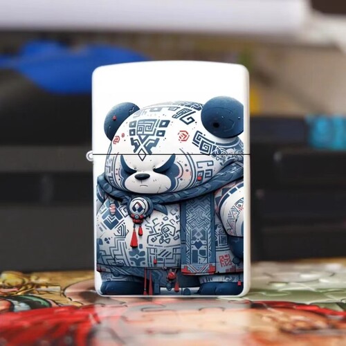 Blue and white porcelain panda lighter, metal windproof kerosene lighter, INS style blue and white lighter supports dropshipping