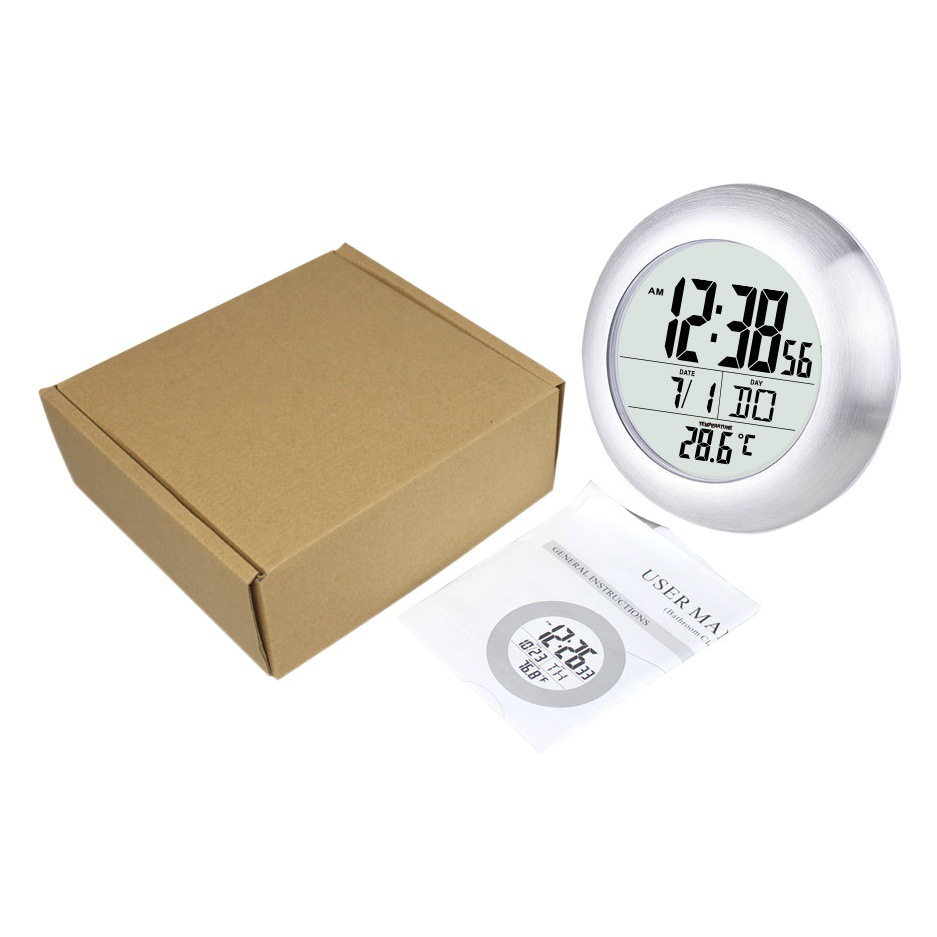 Reloj de succión transfronterizo impermeable temperatura baño reloj inglés electrónico digital Reloj moda Hotel redondo Reloj de pared