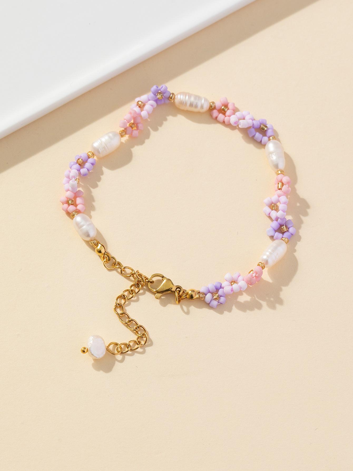 Flower Pattern Elegant Cute Flower 304 Stainless Steel Plastic Beaded Chain Lobster Trigger Clasp Closure Beaded Bracelets Wholesale