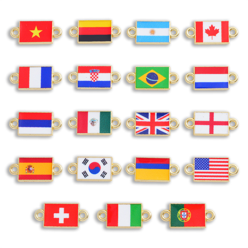 20 styles of World Cup country-themed square oil-drip double-hole pendants DIY alloy jewelry accessories bracelet connectors pendants