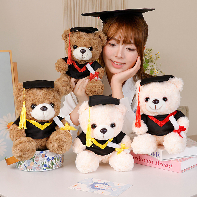 Sombrero de soltero, oso, peluche, muñeca, oso de peluche, oso de peluche, oso de doctorado, examen de ingreso a la universidad, regalo de graduación conmemorativo, logotipo impreso