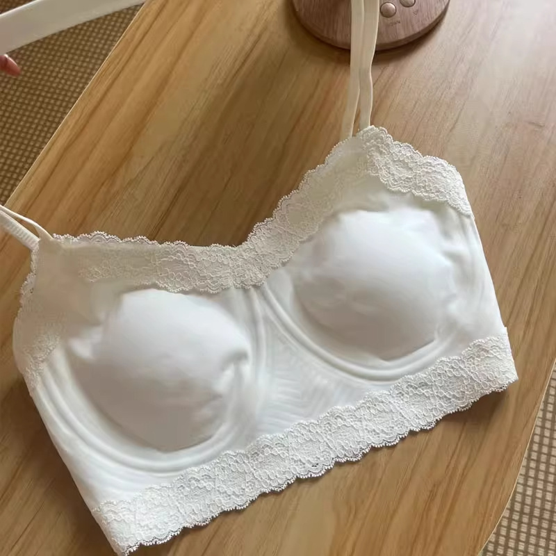 无痕蕾丝内衣女薄款大胸显小抹胸背心吊带无钢圈裸感防走光文胸罩|undefined