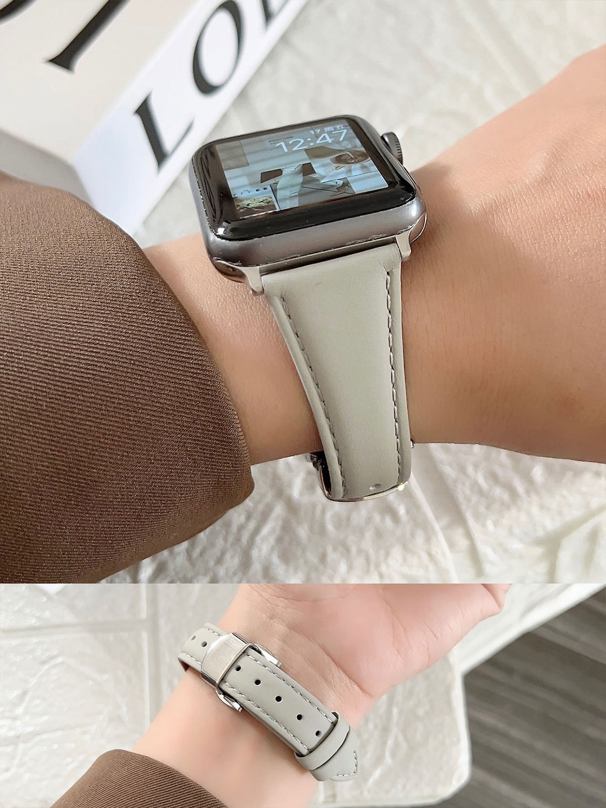 Nueva pequeña cintura adecuada para Apple Watch 8 Correa mariposa hebilla cuero fino watch765432 generación se
