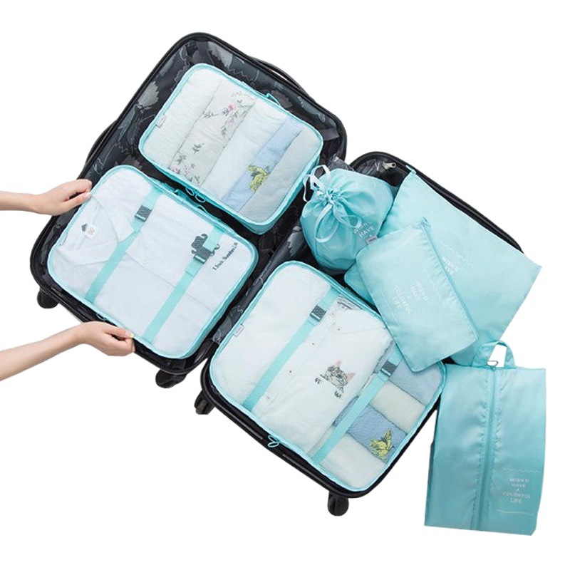 Bolsa de almacenamiento de viaje de sarga Clasificación de ropa de equipaje de 7 piezas bolsa de organización bolsa de almacenamiento de viaje traje conjunto de siete piezas