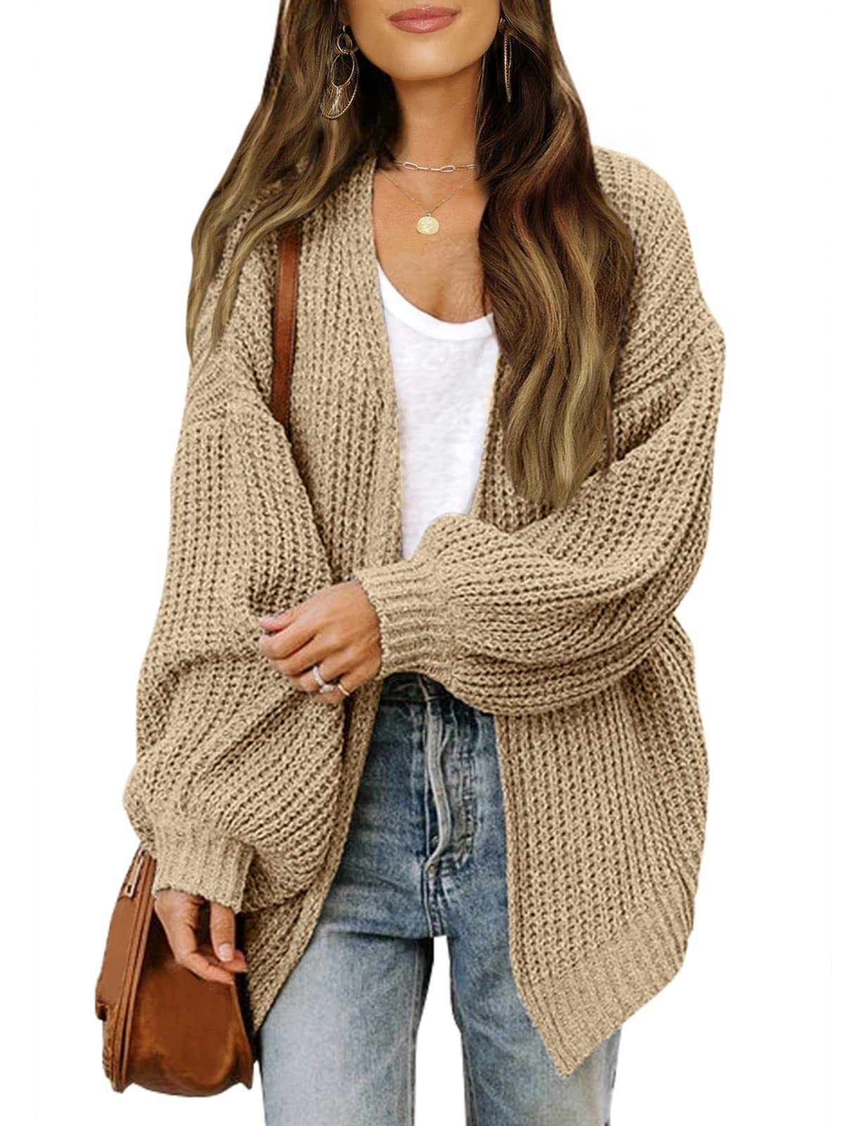 2023 Otoño e Invierno Amazon comercio exterior de las mujeres manga larga linterna manga color sólido flojo punto cardigan grueso aguja suéter para las mujeres
