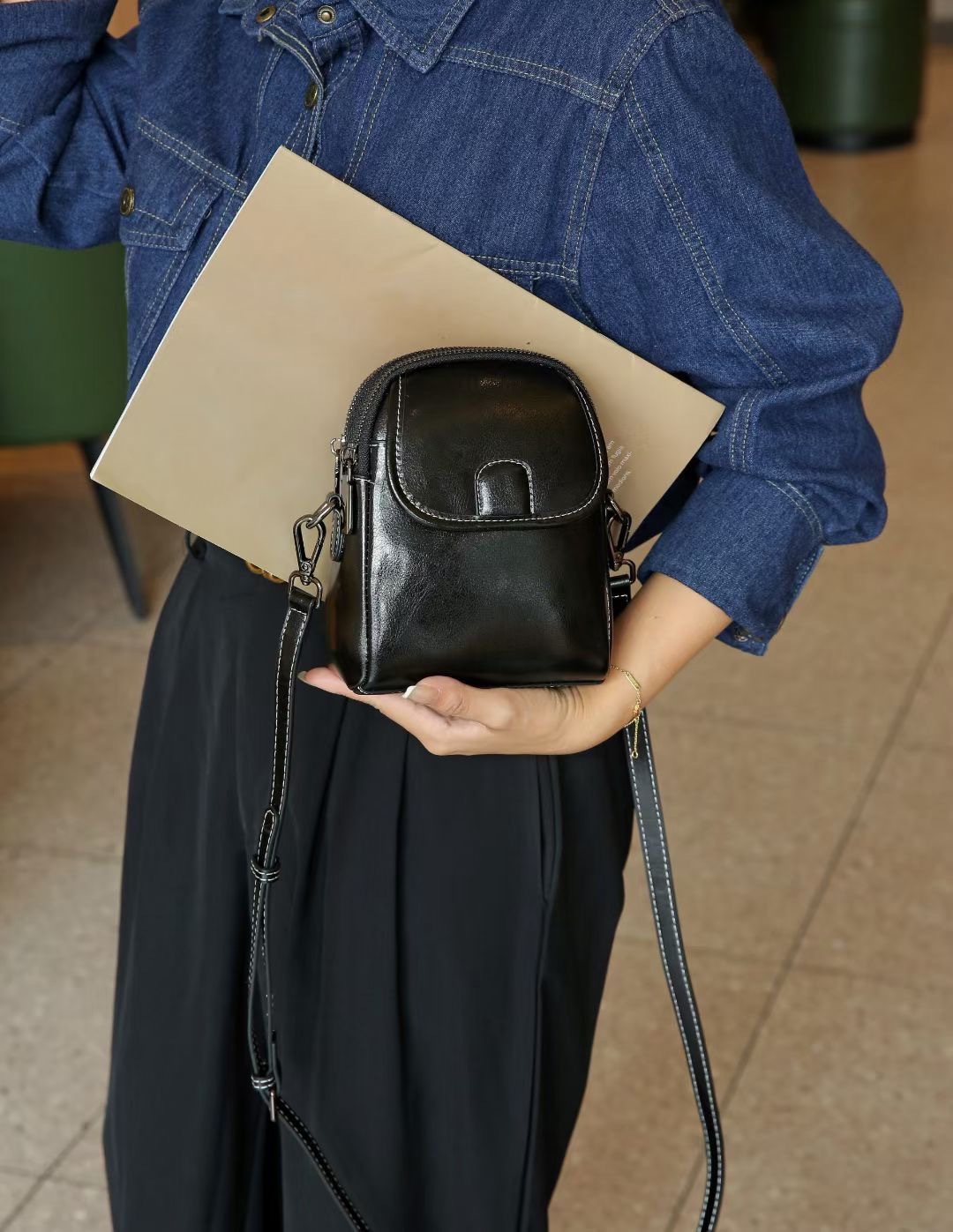 Dames crossbody tas van echt leer modieuze schoudertas koeienhuid_voghion.com