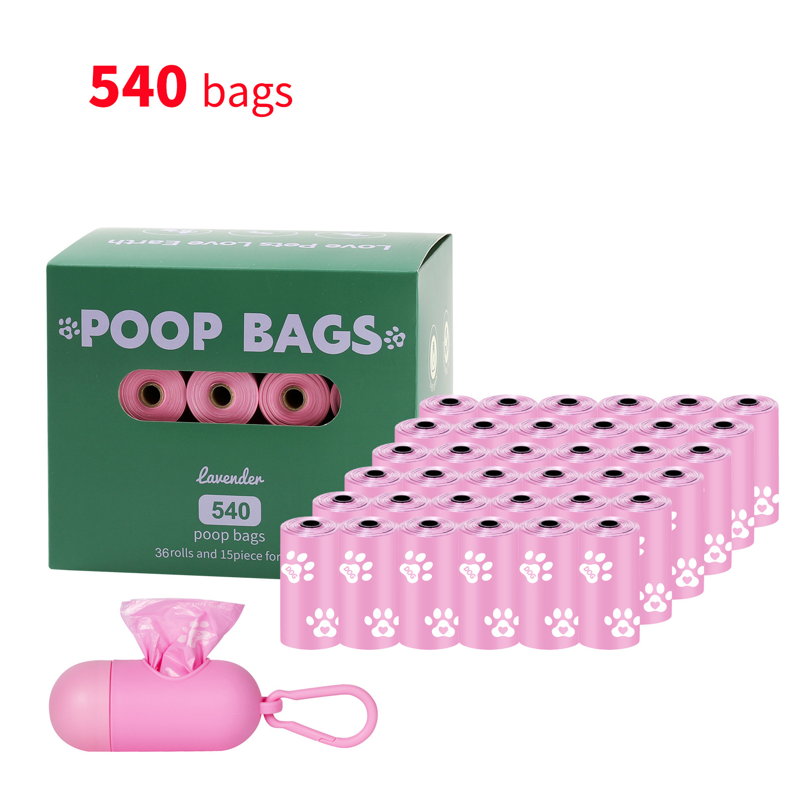 Nueva bolsa de mierda degradable ecológica para perros, bolsa de heces portátil, dispensador de clip de manos libres, bolsa de basura para mascotas