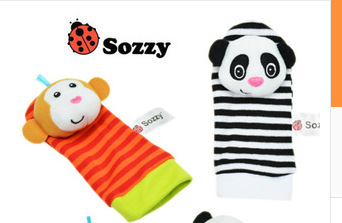 Sozzy lindo forma calcetines sonajero animal bebé sonajero calcetines de felpa 0-12month bebé calcetines juguetes