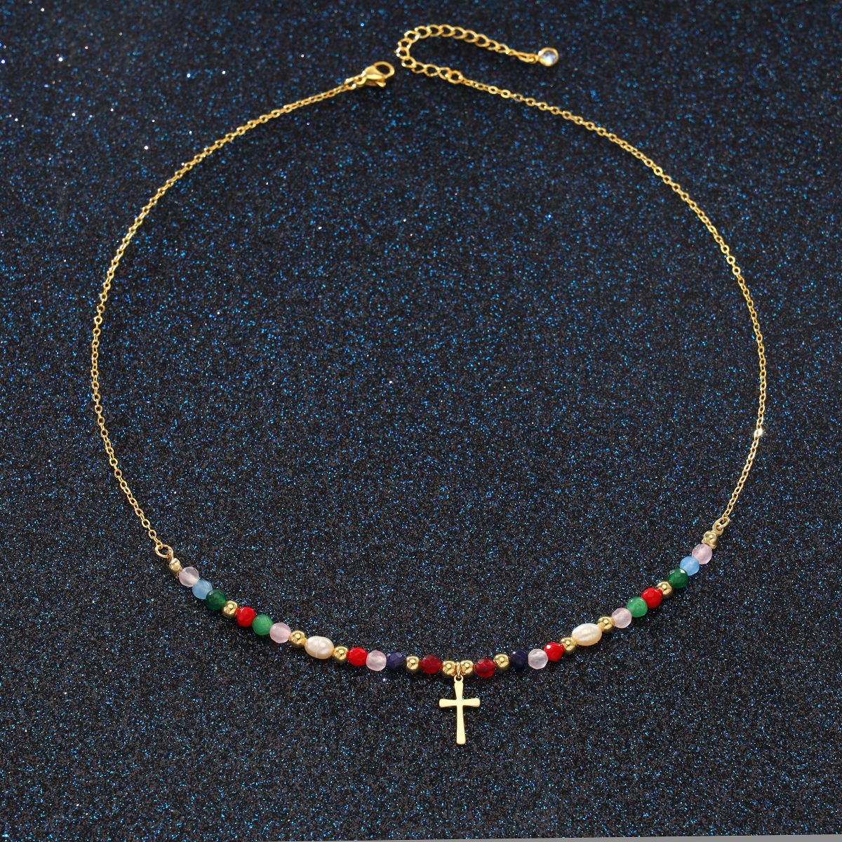 Collier de perles avec pendentif croix pour femme, style simple_voghion.com