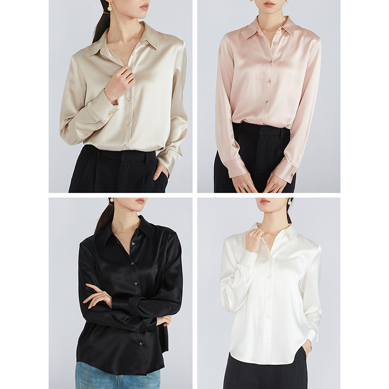 30mm Heavy Silk Shirt for Women, Satin Long-Sleeved Black Shirt, Mulberry Silk Top for Women