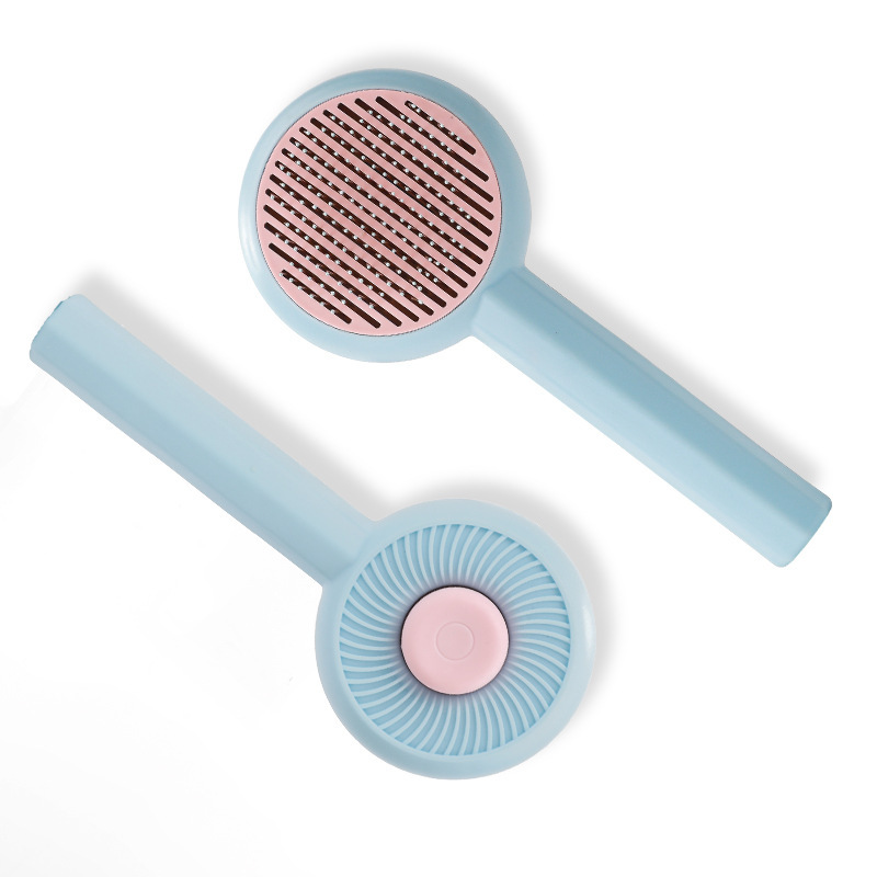 Mascotas peine para gatos masaje peine de aguja de limpieza de acero inoxidable cepillo de depilación para perros función de autolimpieza para eliminar el cabello flotante transfronterizo