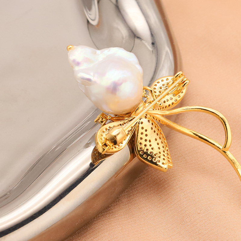 Alta calidad ~ natural perla broche de agua dulce barroco ramillete de alto grado sentido nicho temperamento 18K chapado en oro de la joyería para las mujeres image 6