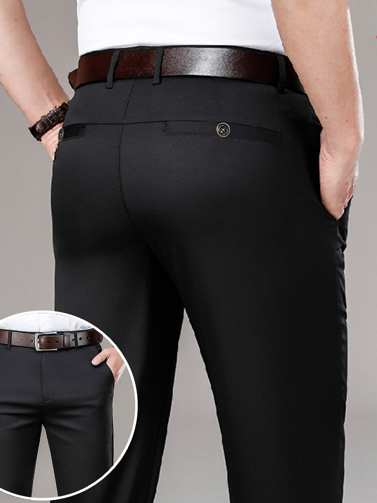 Pantalones de traje de seda de hielo de verano Pantalones casuales de los hombres de moda delgada recta ropa formal de negocios pantalones de traje sin planchar hombres